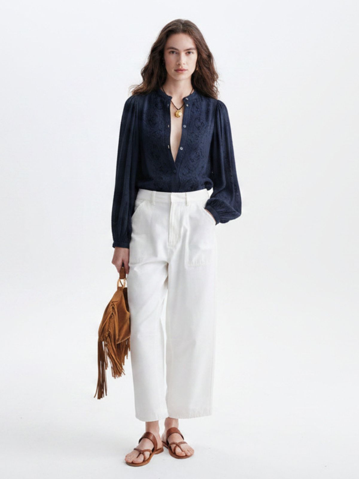 Haldo Embroidered Blouse - Navy