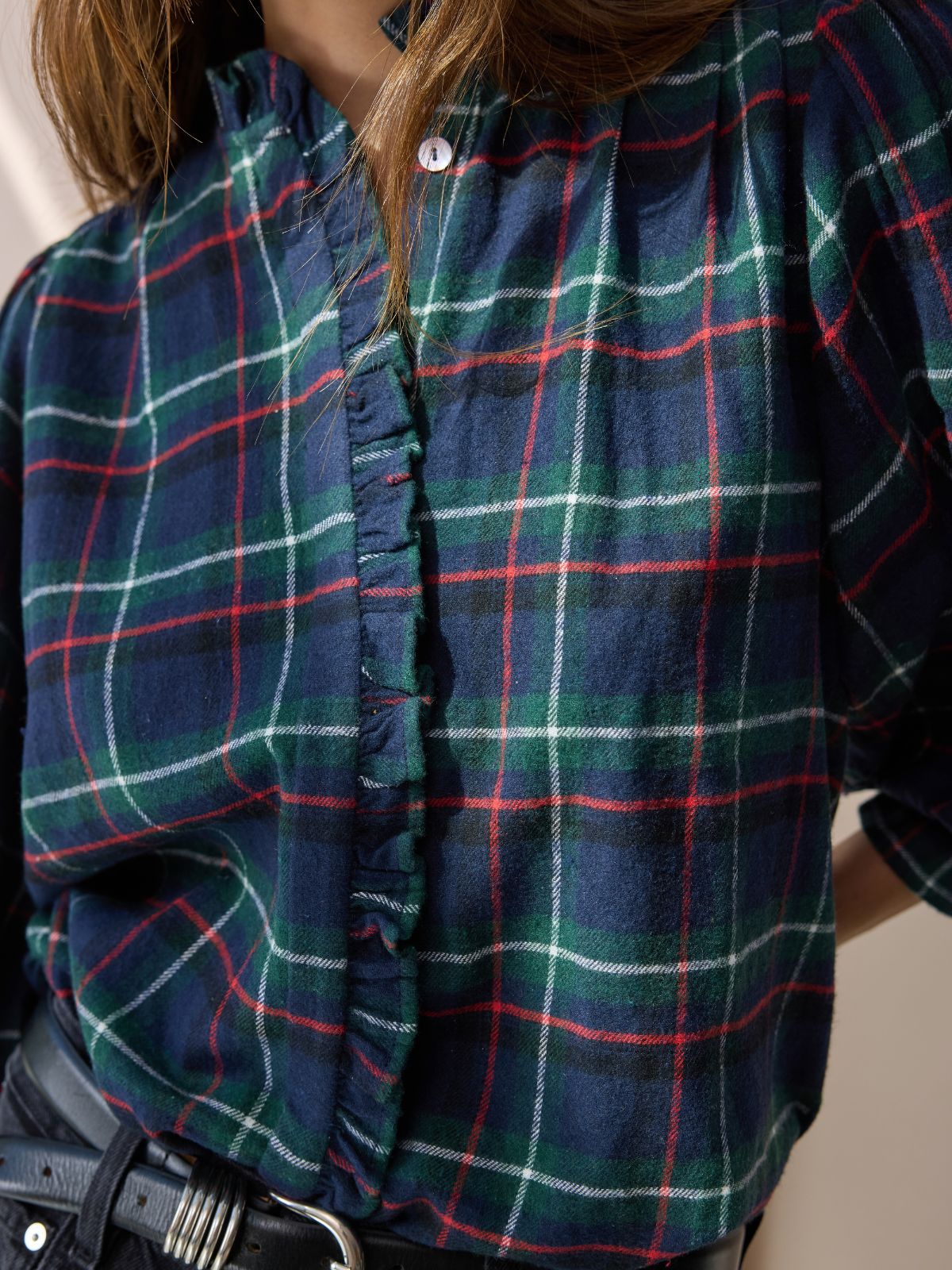 Frankie Tartan Blouse - Navy & Green