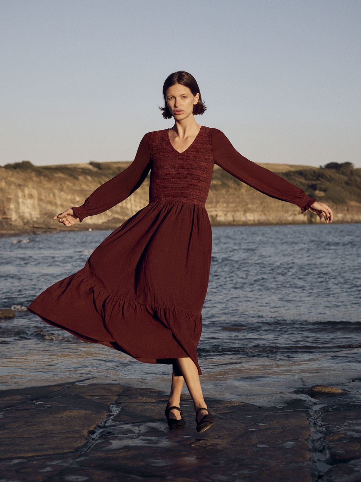 Iris Fashion - BY IRIS - Imogen Smocked Cord Dress – Burgundy