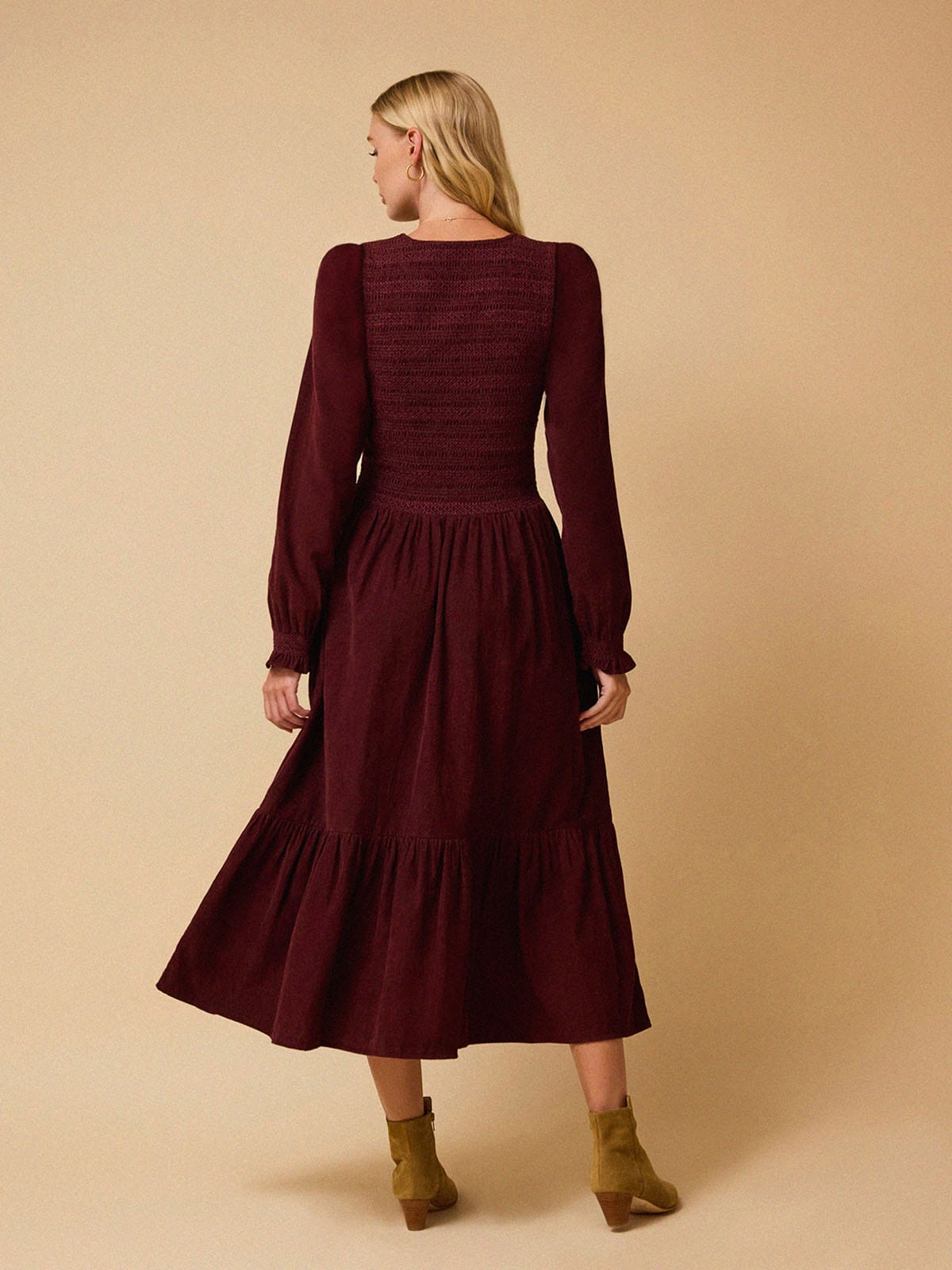 Iris Fashion - BY IRIS - Imogen Smocked Cord Dress – Burgundy