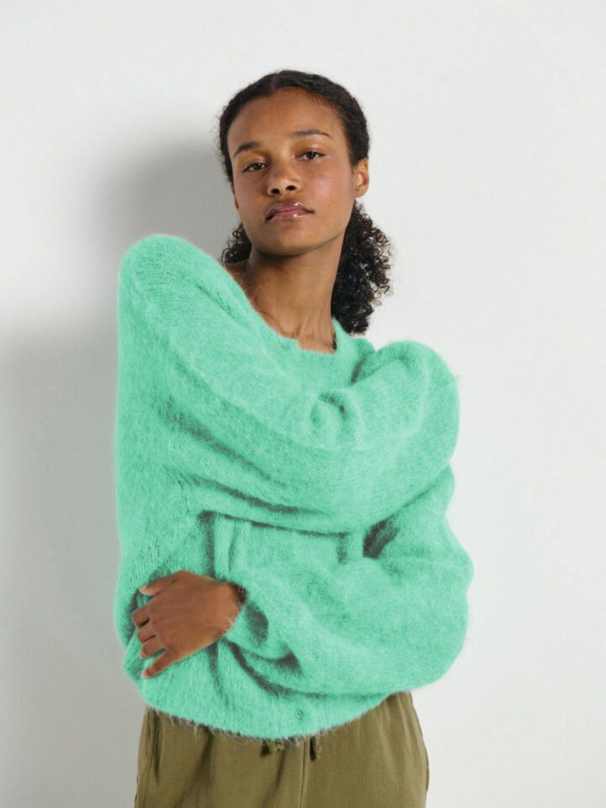AMERICAN VINTAGE Niby Cropped Fit Mint Green Fluffy Cardigan