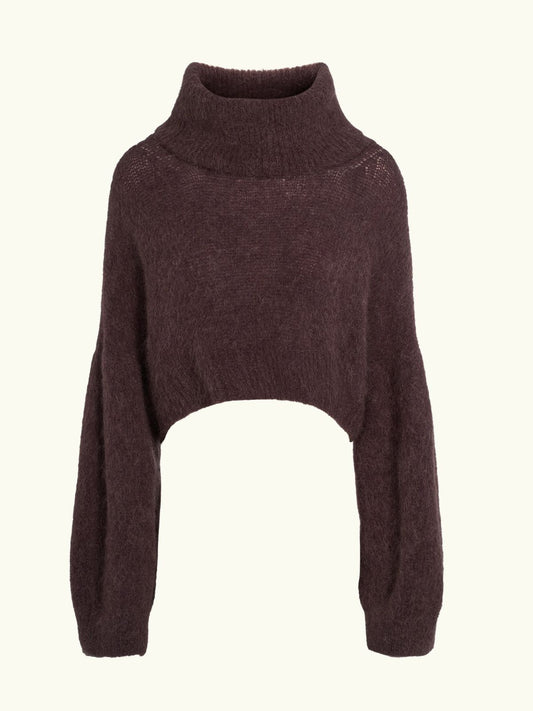 Andrea Roll Neck Cropped Knit - Chocolate