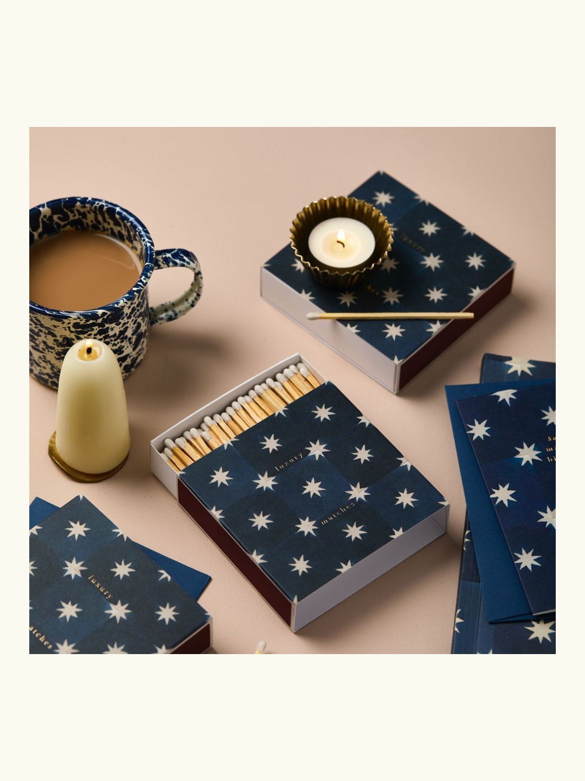 Square Matchboxes - Navy Star Tile