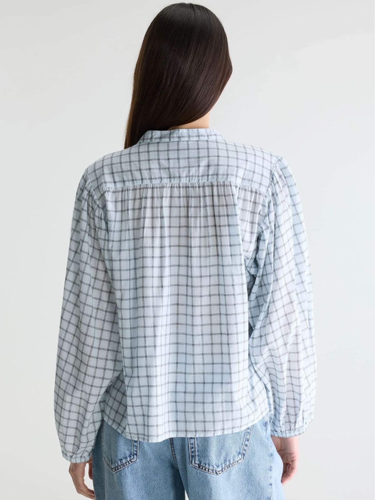 Cherry Check Blouse - Light Blue