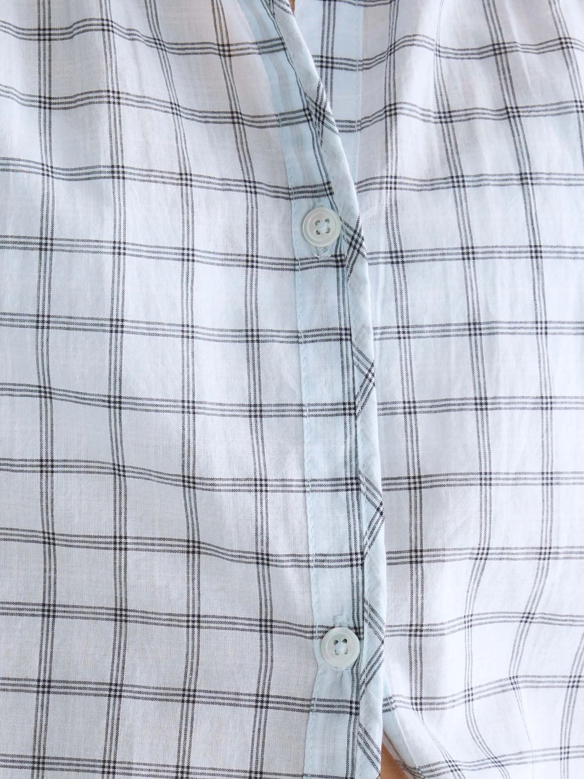 Cherry Check Blouse - Light Blue