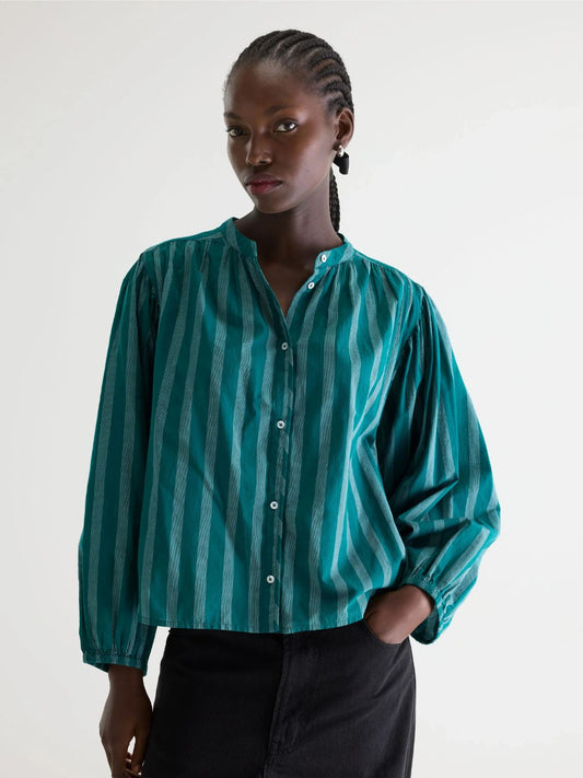 Cherry Sriped Blouse - Teal