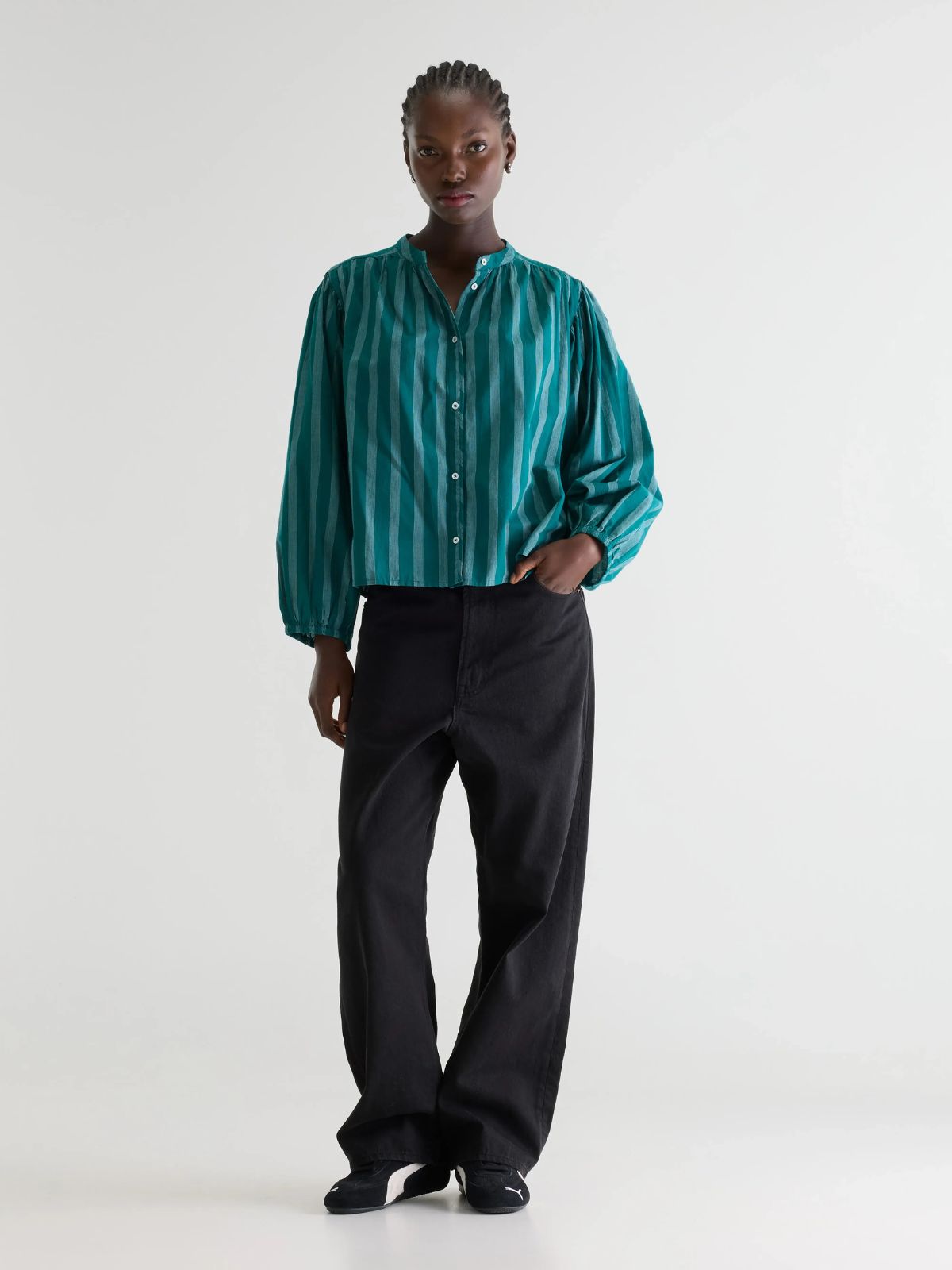 Cherry Sriped Blouse - Teal