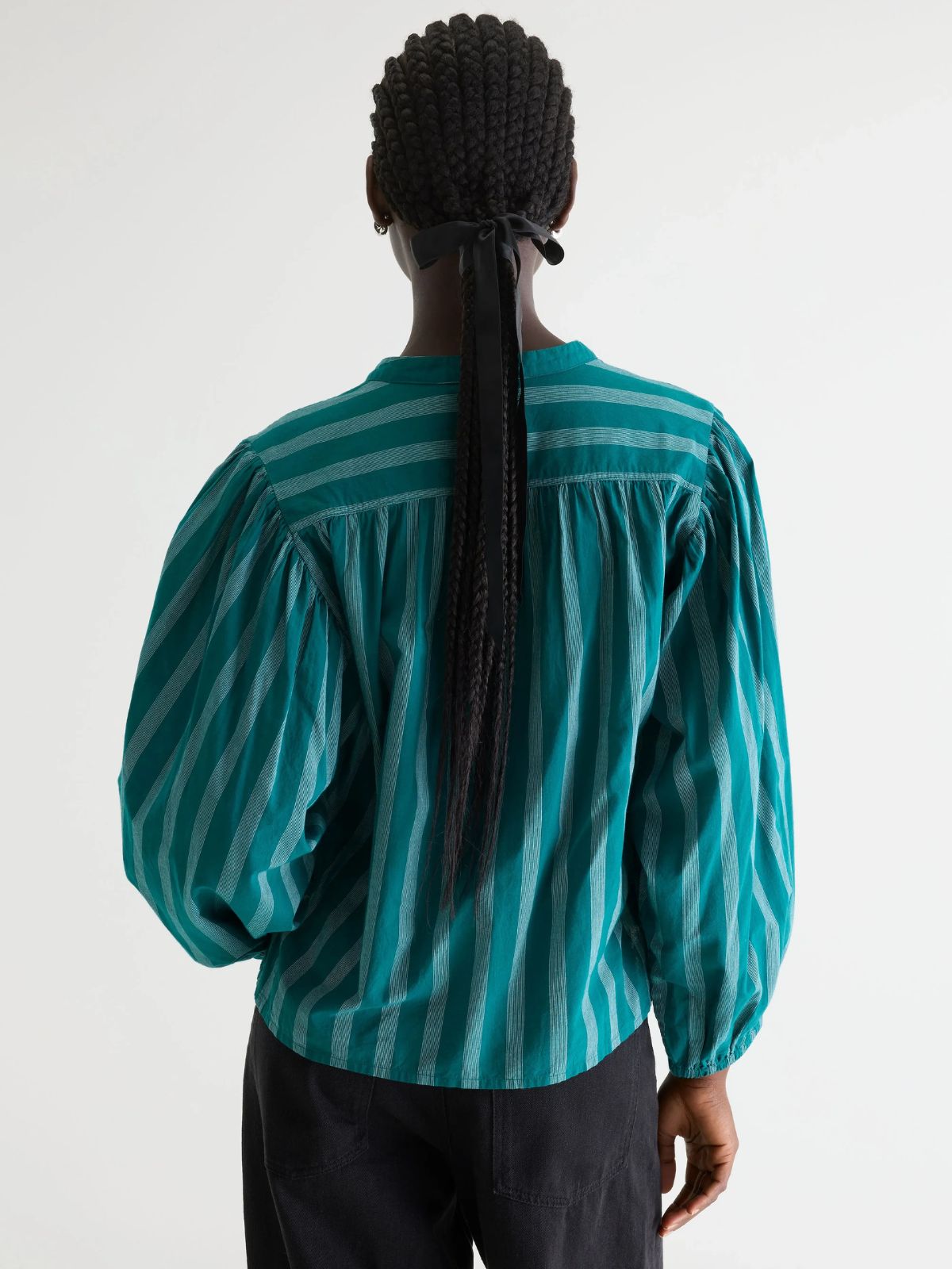 Cherry Sriped Blouse - Teal