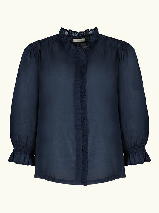Frankie Voile Ruffle Blouse - Navy