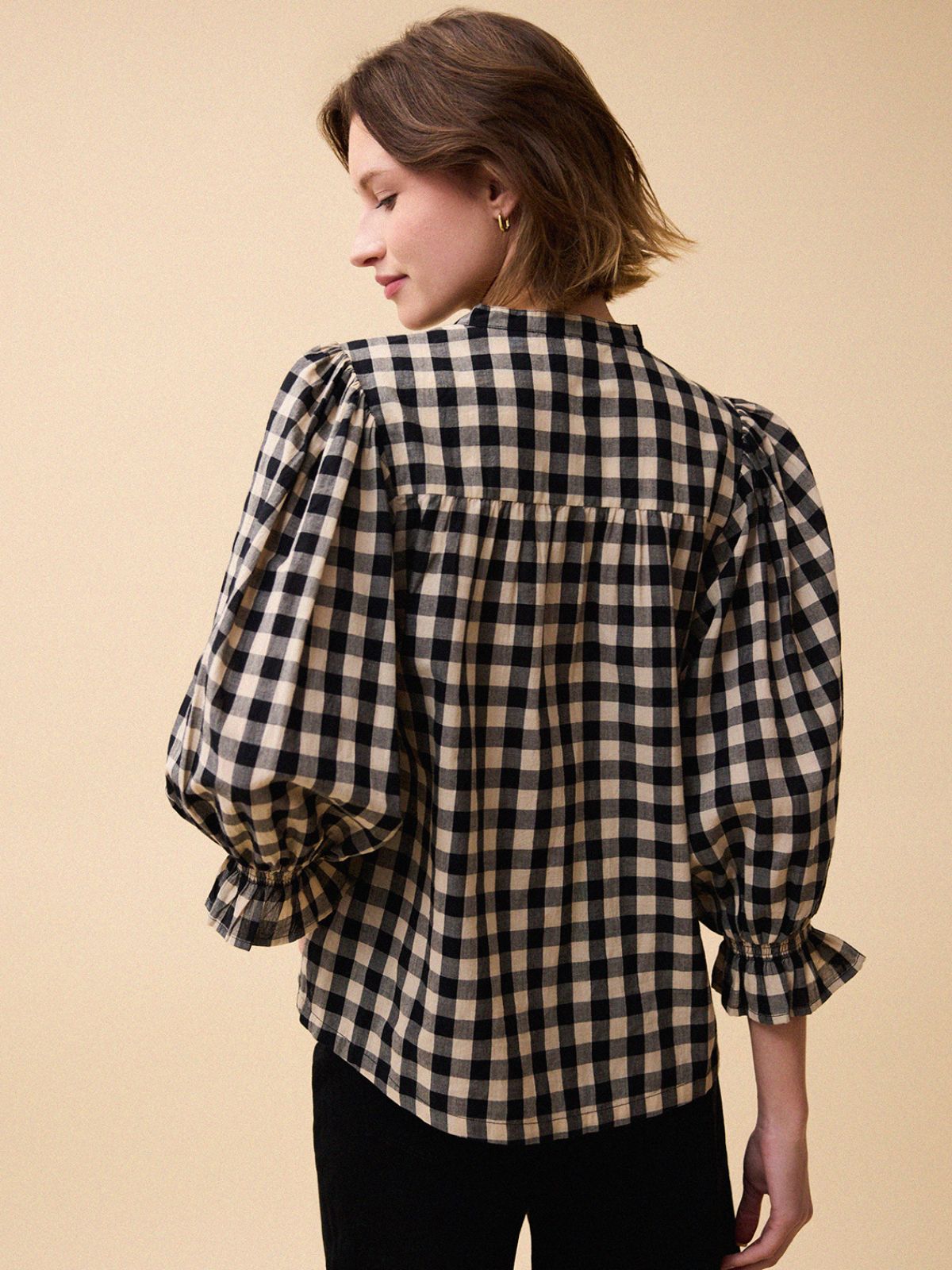 Jamie Big Check Blouse - Black & Beige