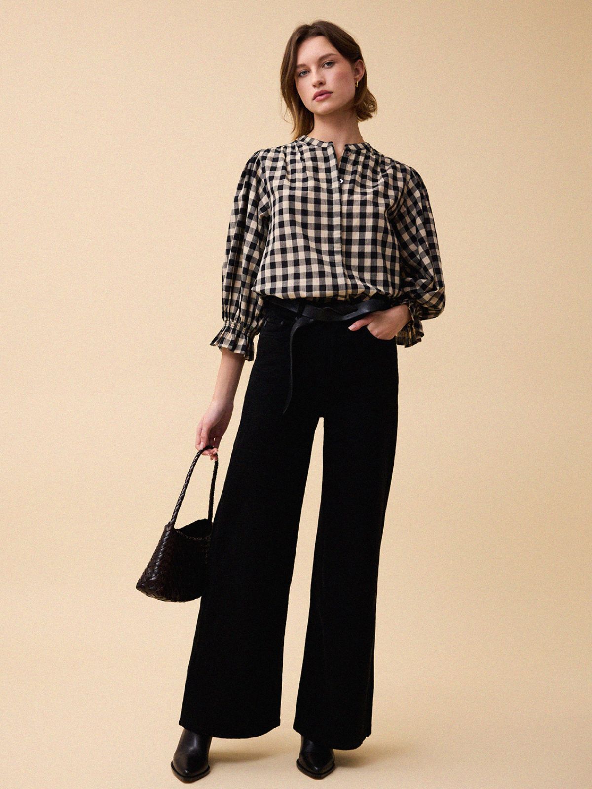 Jamie Big Check Blouse - Black & Beige
