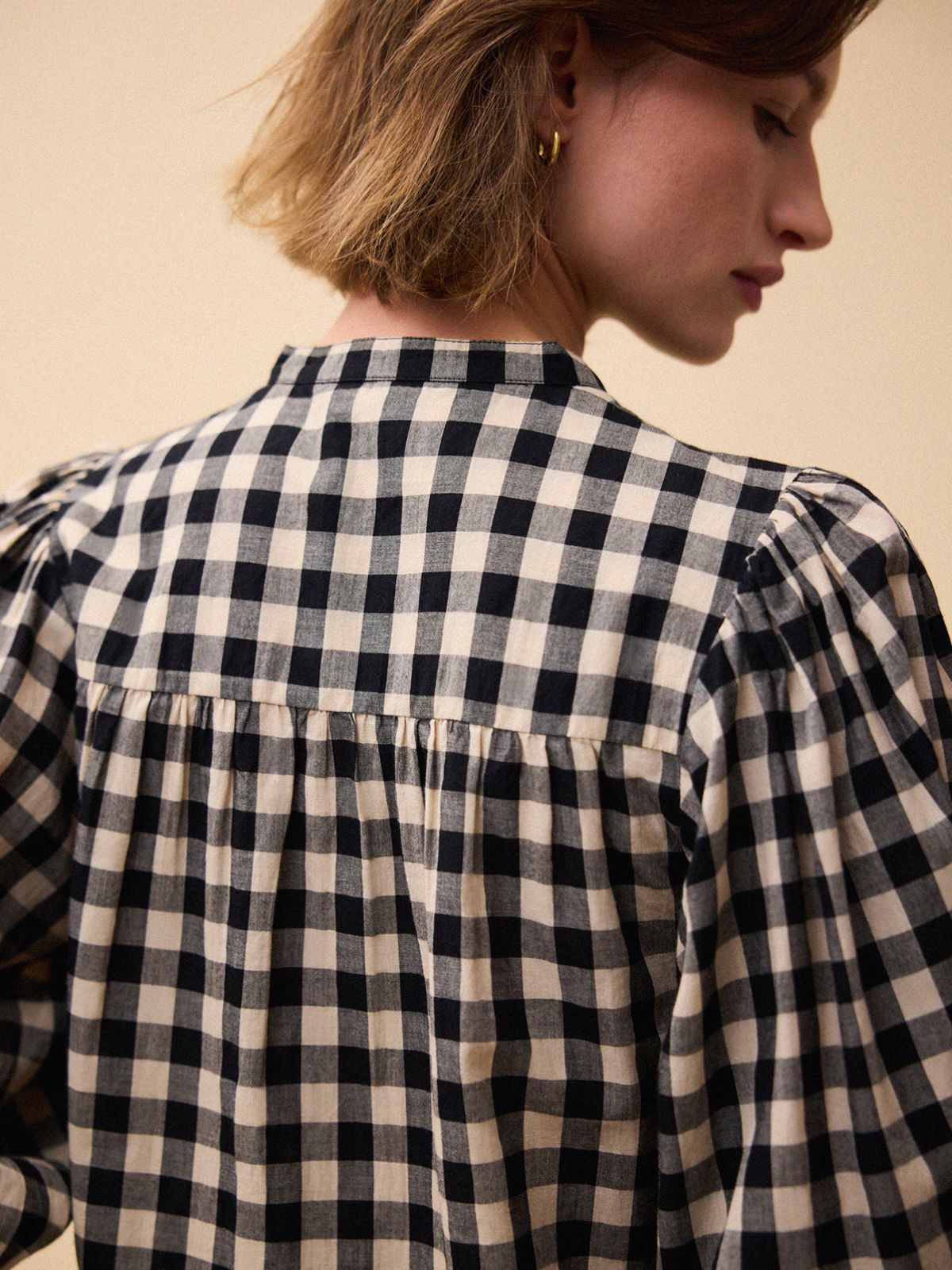 Jamie Big Check Blouse - Black & Beige