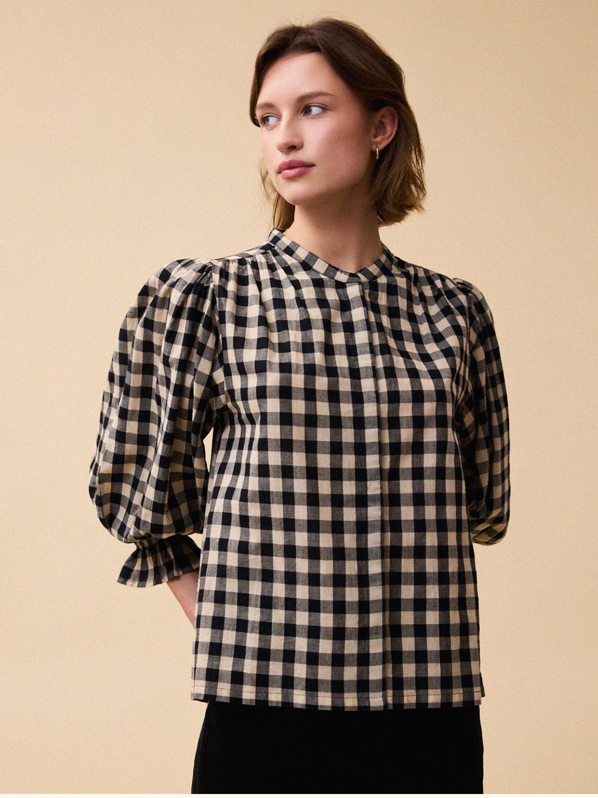 Jamie Big Check Blouse - Black & Beige
