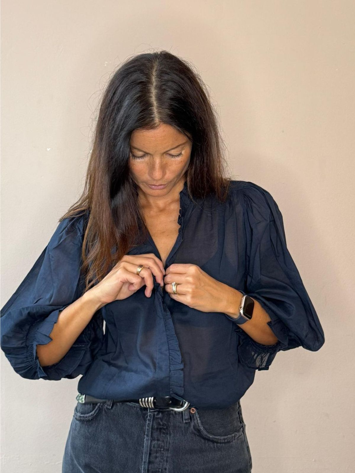 Frankie Voile Ruffle Blouse - Navy