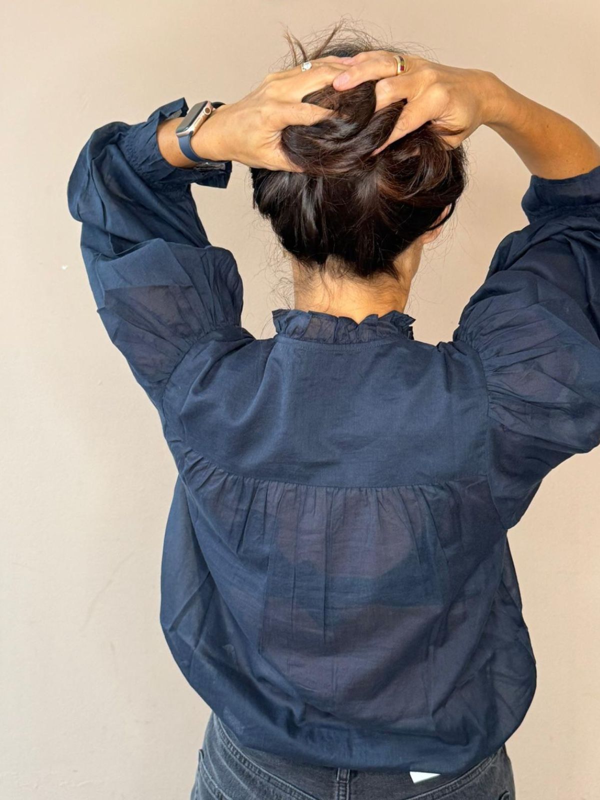 Frankie Voile Ruffle Blouse - Navy