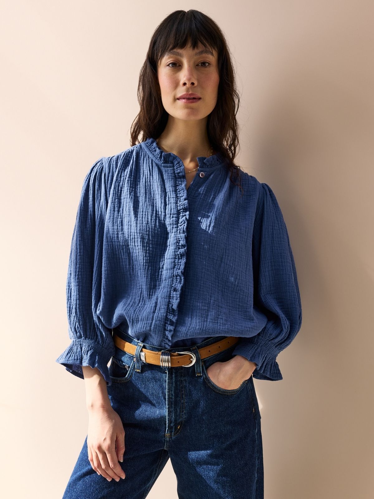 Frankie Double Cotton Gauze Blouse - Blue
