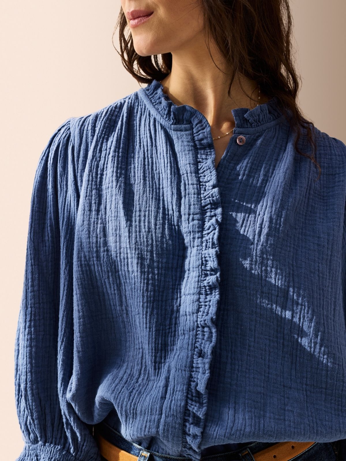 Frankie Double Cotton Gauze Blouse - Blue