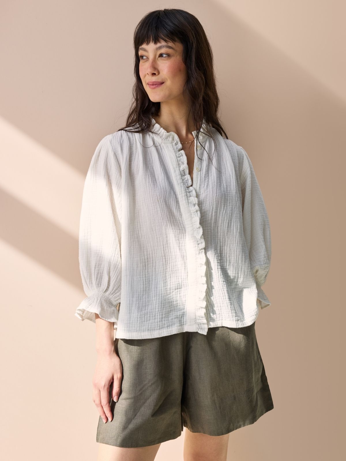 Frankie Double Cotton Gauze Blouse - White