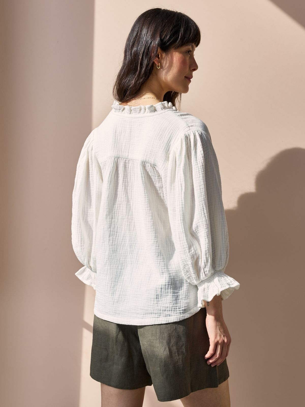 Frankie Double Cotton Gauze Blouse - White