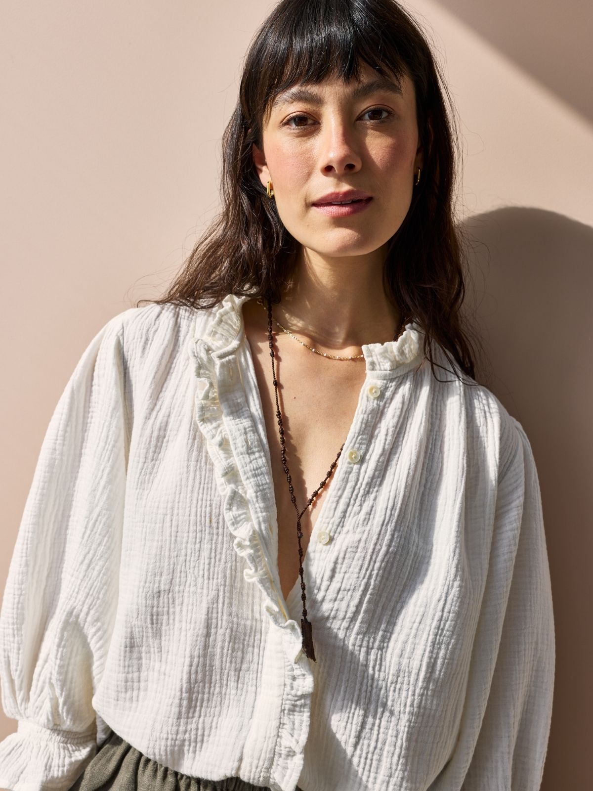 Frankie Double Cotton Gauze Blouse - White