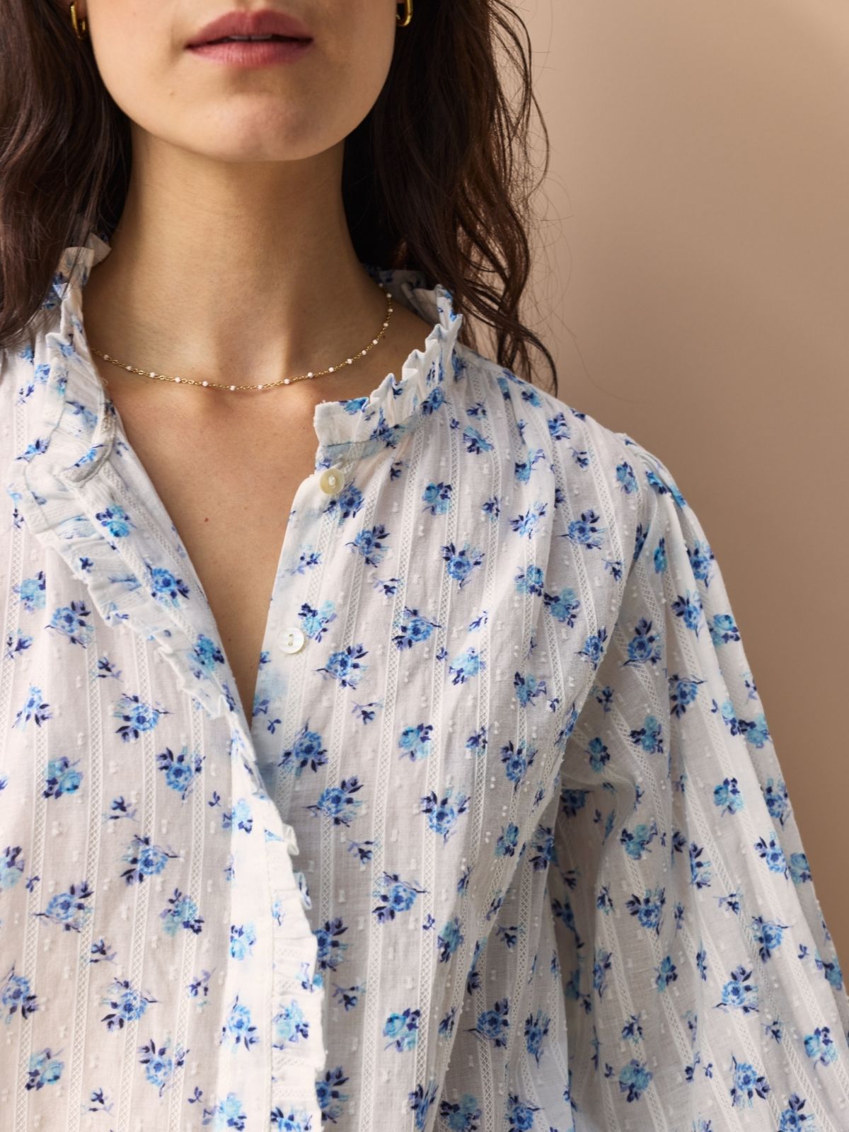 Frankie Ruffle Blouse - Blue Rose Print