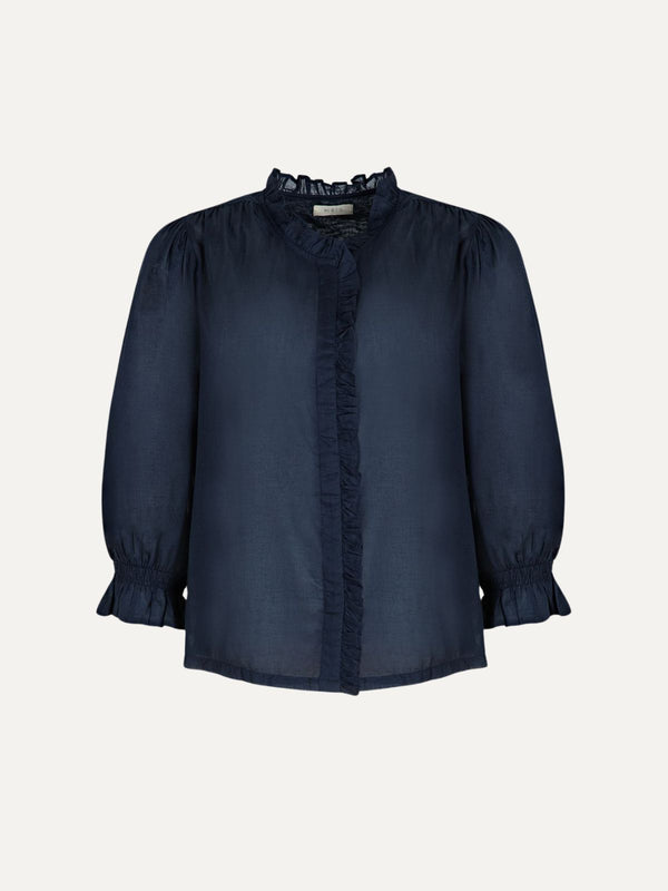 Frankie Voile Ruffle Blouse - Navy