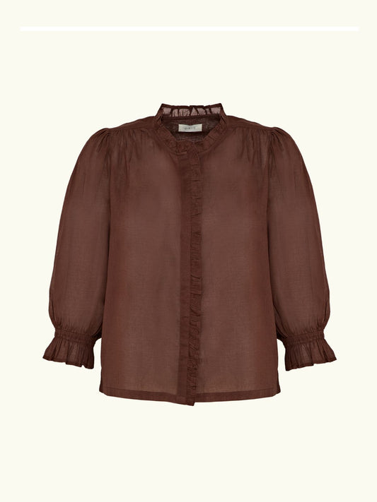 Frankie Voile Ruffle Blouse - Brown