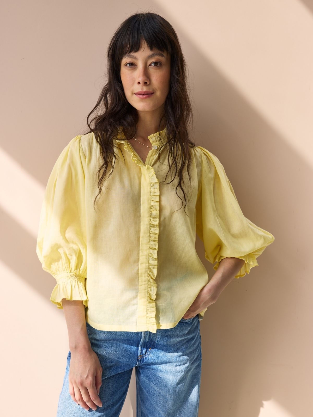 Frankie Voile Ruffle Blouse - Mellow Yellow