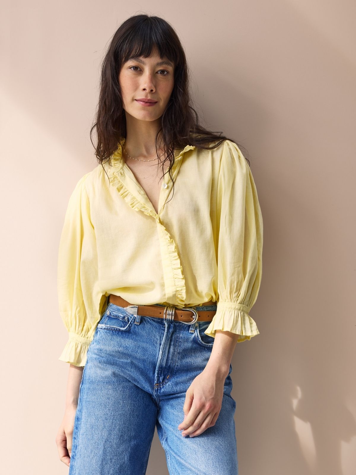 Frankie Voile Ruffle Blouse - Mellow Yellow