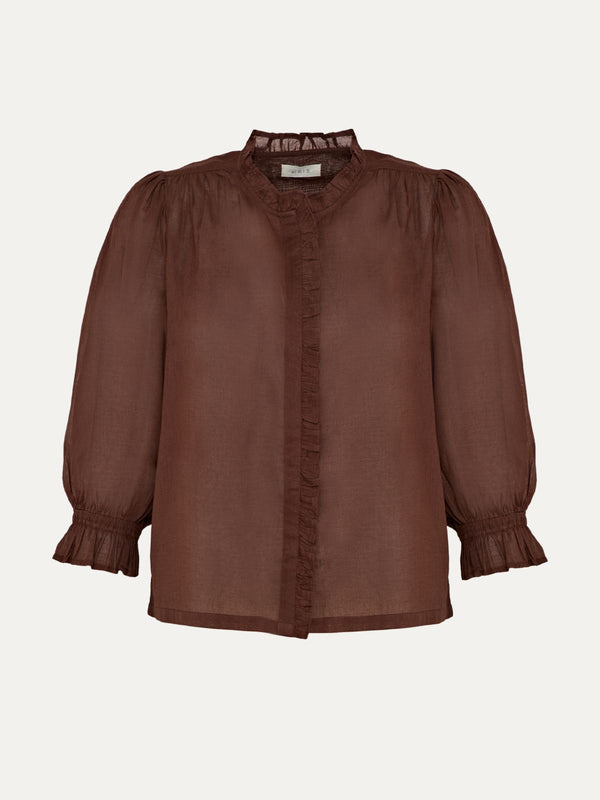 Frankie Voile Ruffle Blouse - Brown