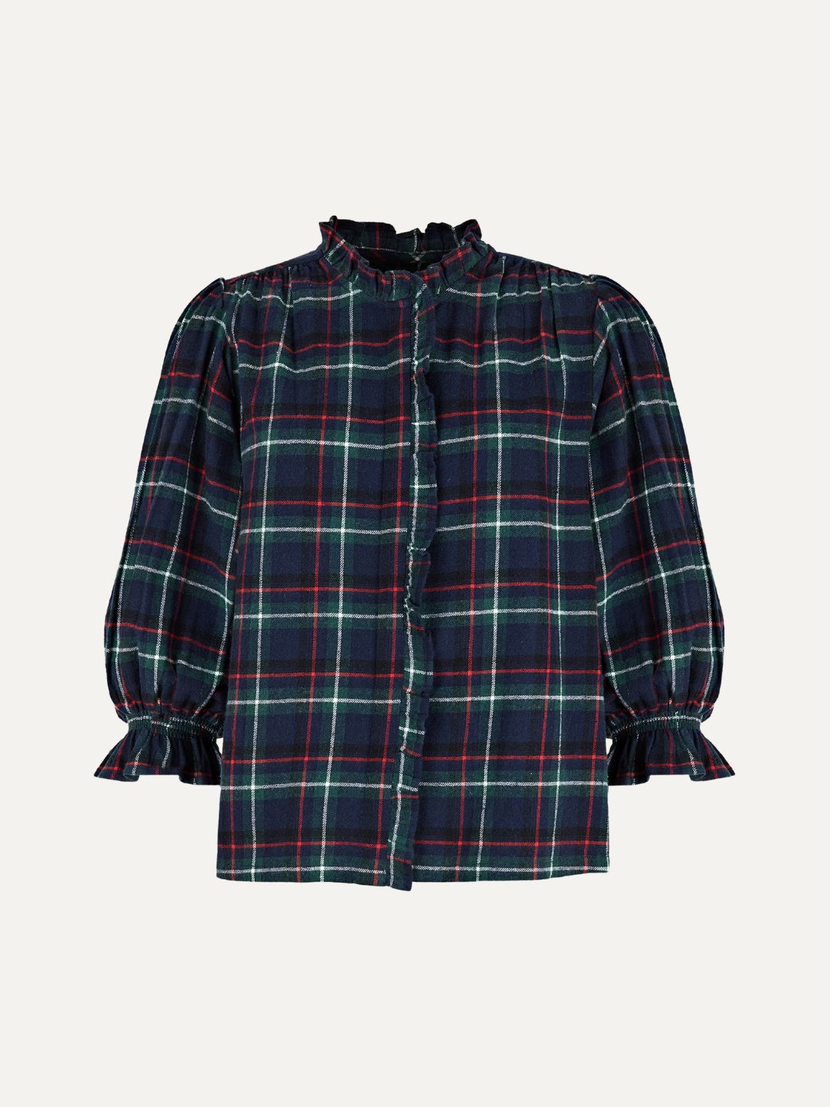 Frankie Tartan Blouse - Navy & Green