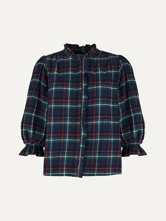 Frankie Tartan Blouse - Navy & Green