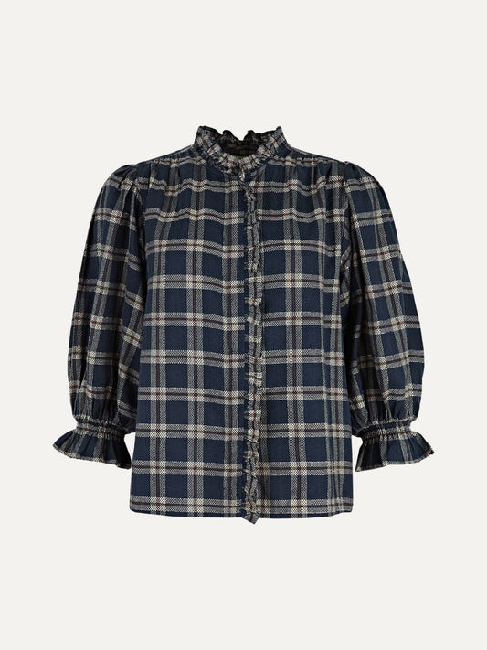 Frankie Lurex Check Blouse - Navy