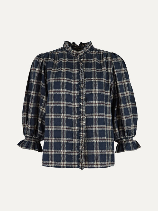 Frankie Lurex Check Blouse - Navy