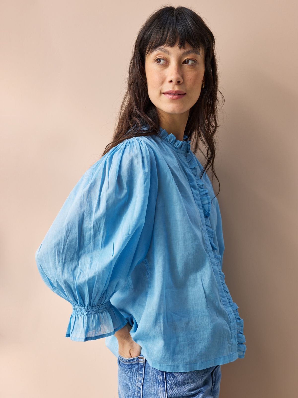 Frankie Voile Ruffle Blouse - Light Blue