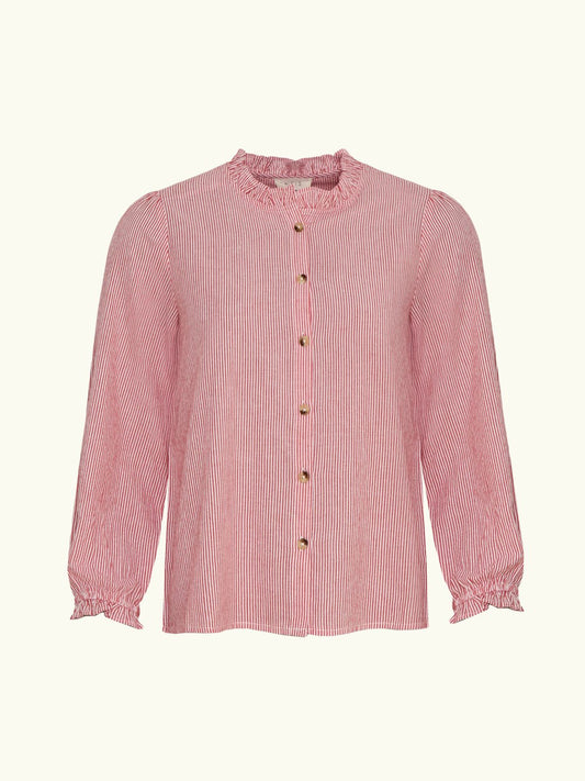 Iris Fashion - BY IRIS - Imae Stripe Frill Blouse - Red