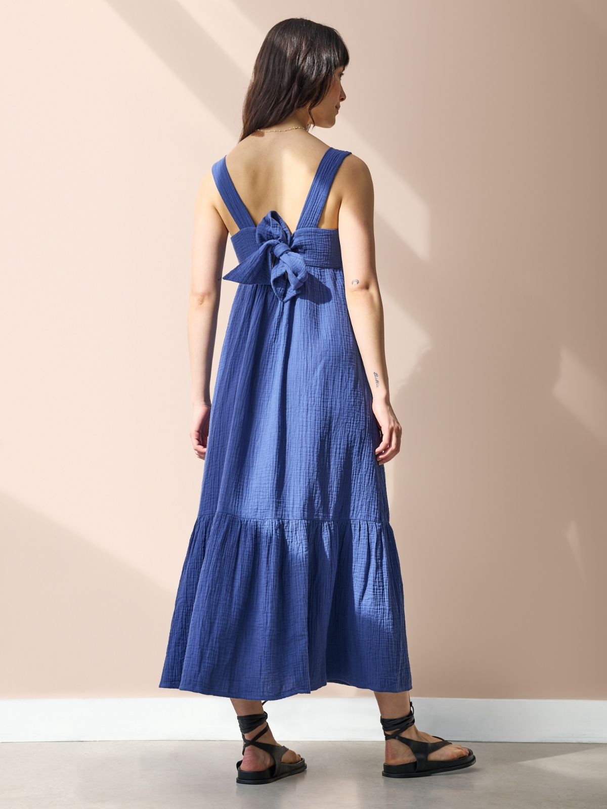 Ivy Double Cotton Gauze Dress - Blue