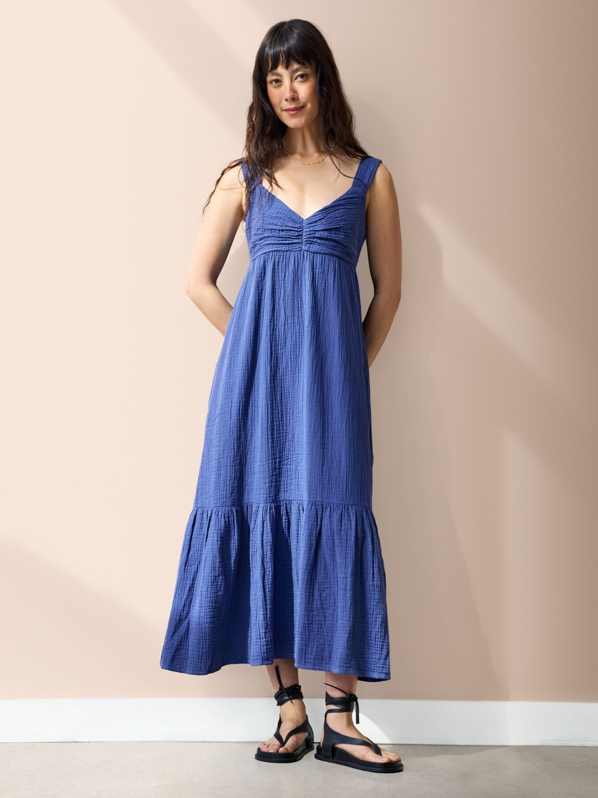 Ivy Double Cotton Gauze Dress - Blue