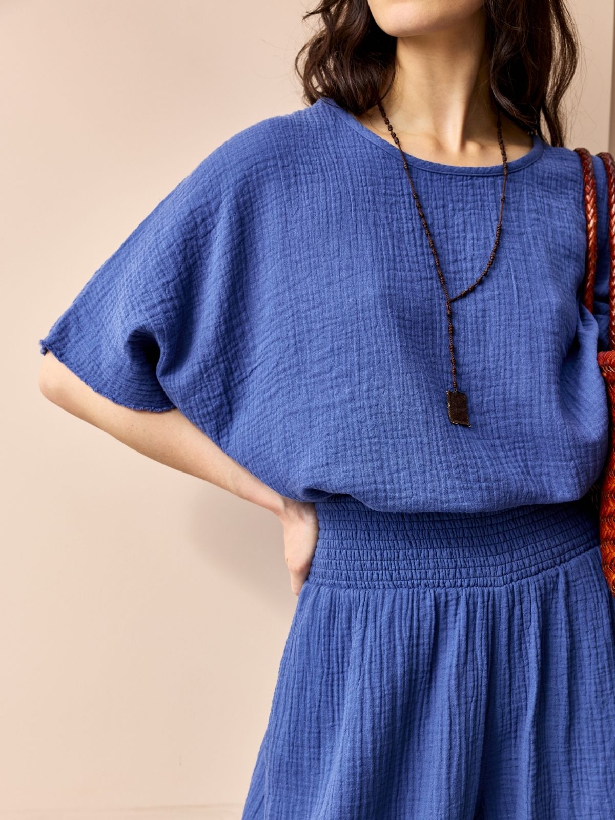Josie Double Cotton Gauze Top - Blue