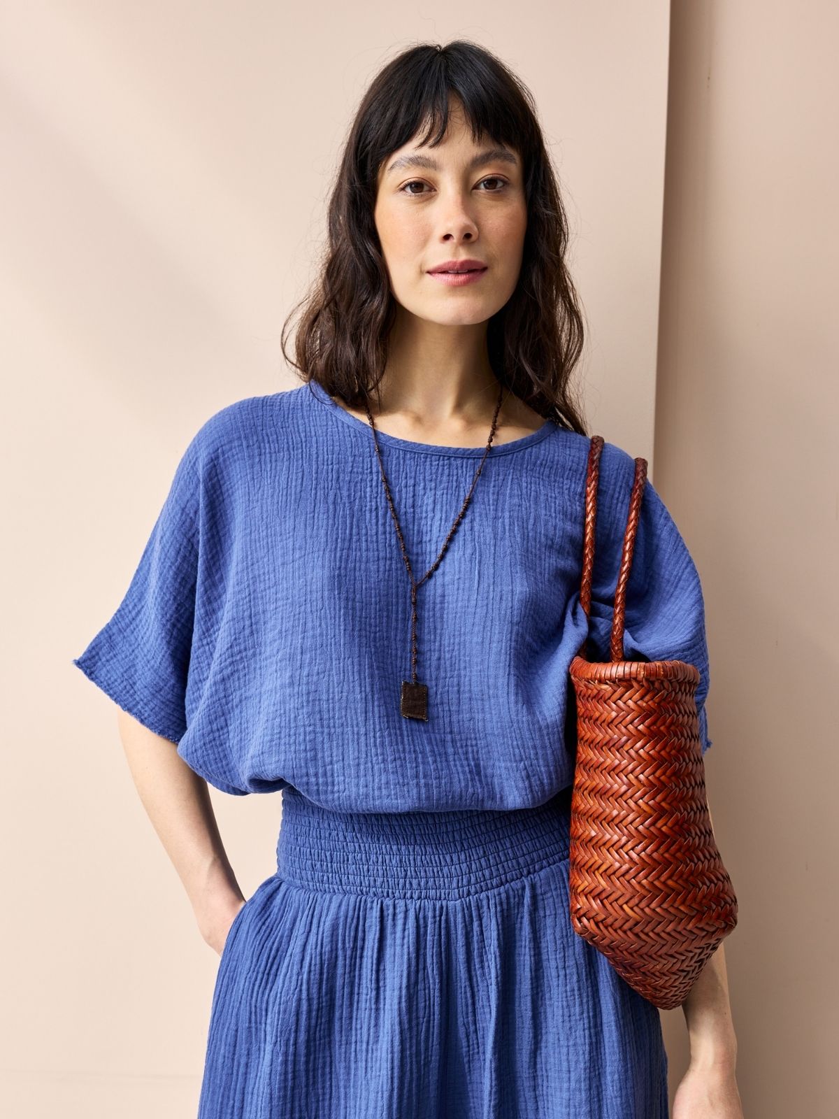 Josie Double Cotton Gauze Top - Blue