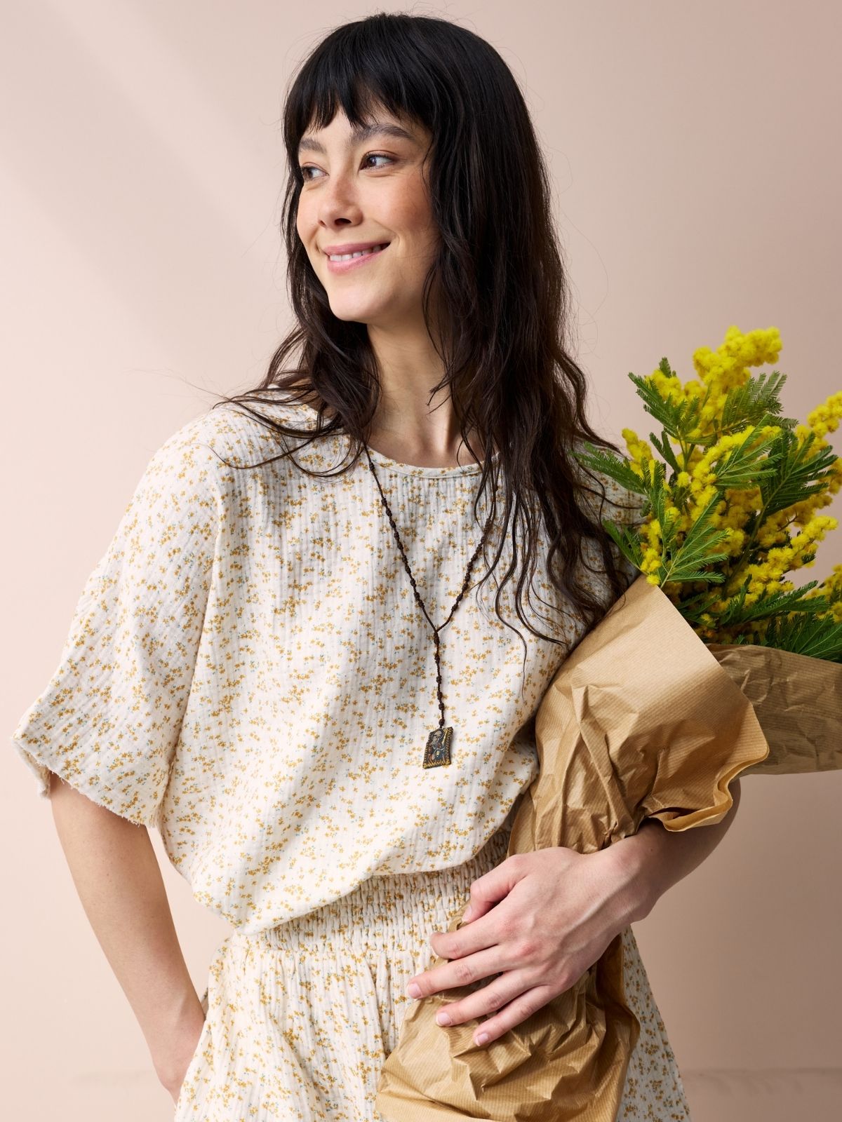 Josie Double Cotton Gauze Top - Ditsy Print