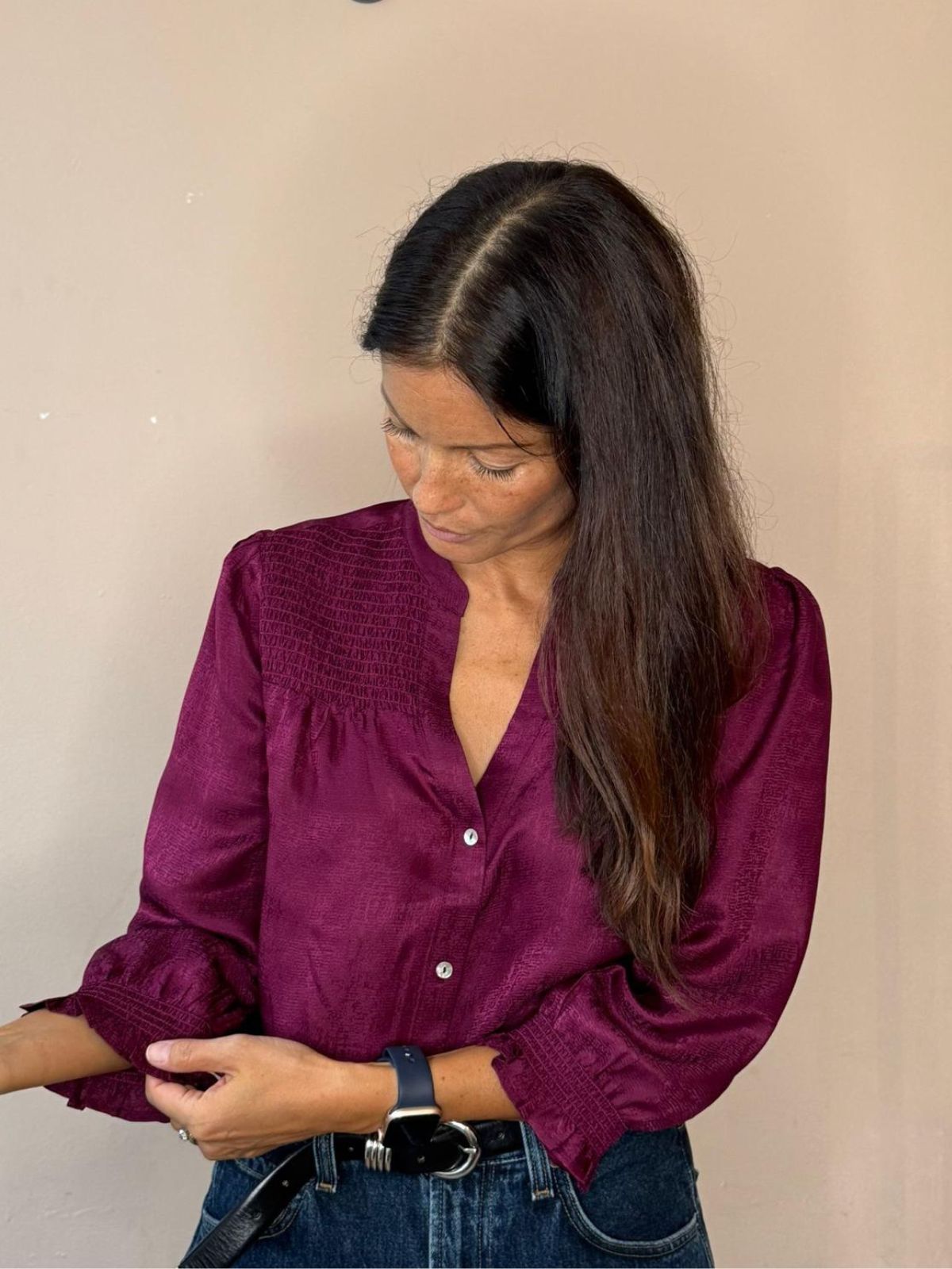 Rhys Silk Blend Blouse - Burgundy