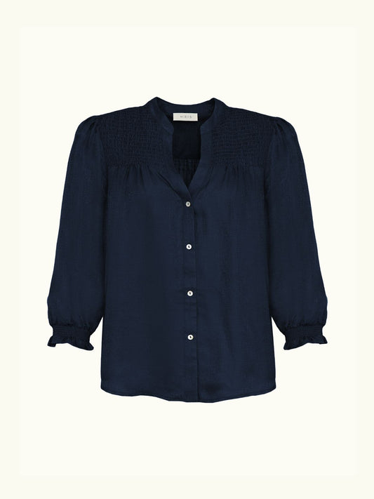 Rhys Silk Blend Blouse - Navy