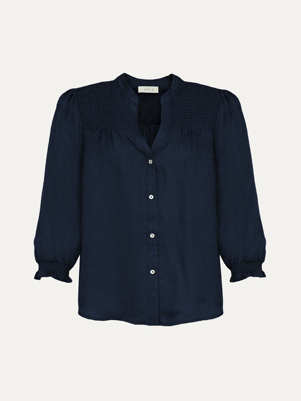 Rhys Silk Blend Blouse - Navy