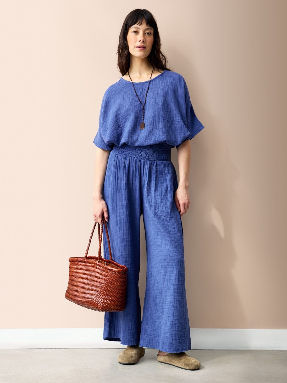 Rosy Double Cotton Gauze Trousers - Blue