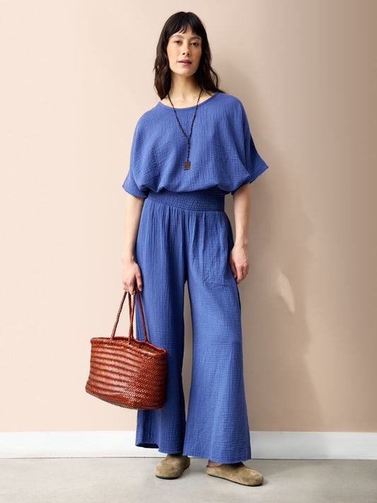 Rosy Double Cotton Gauze Trousers - Blue