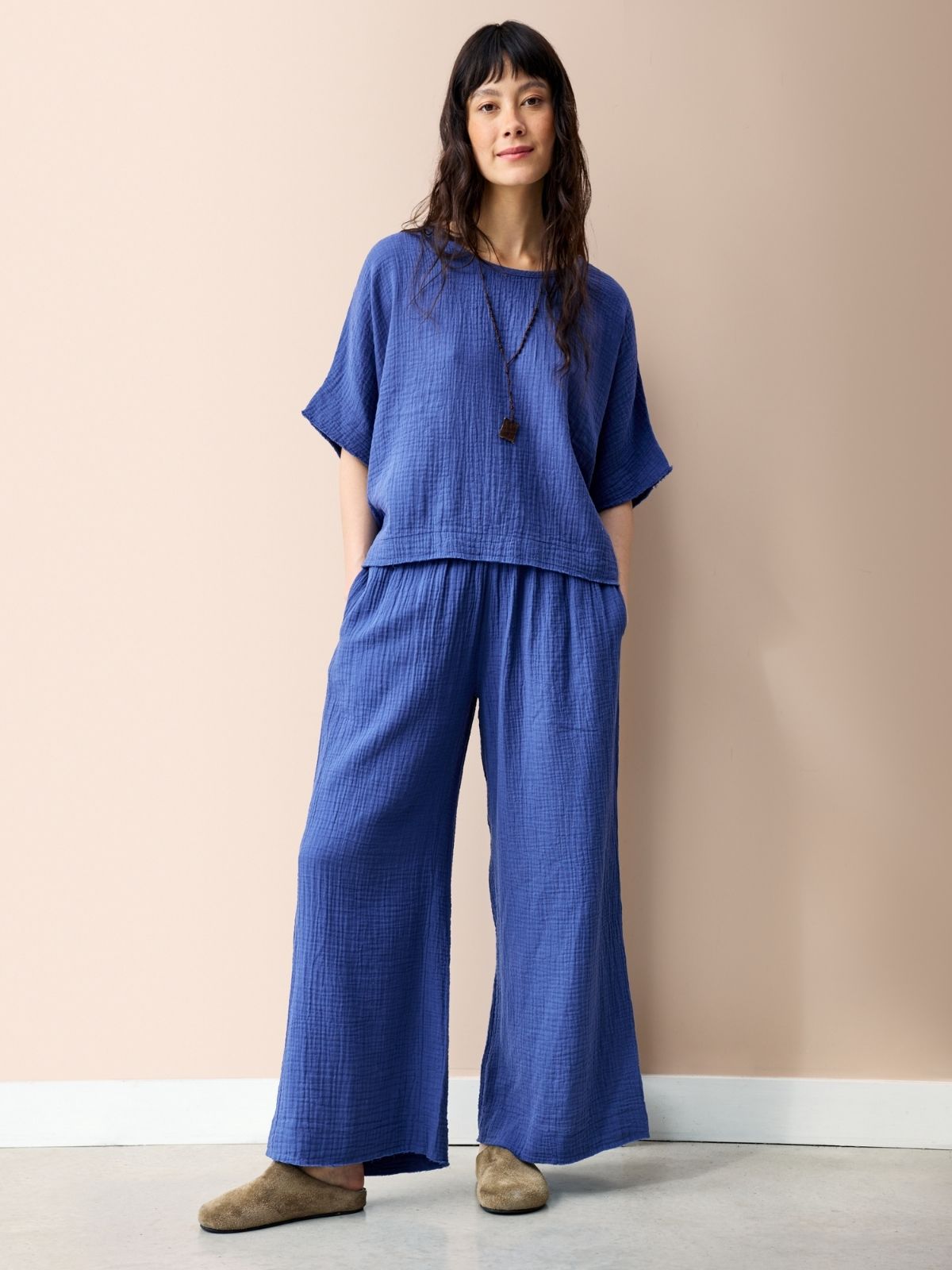 Rosy Double Cotton Gauze Trousers - Blue
