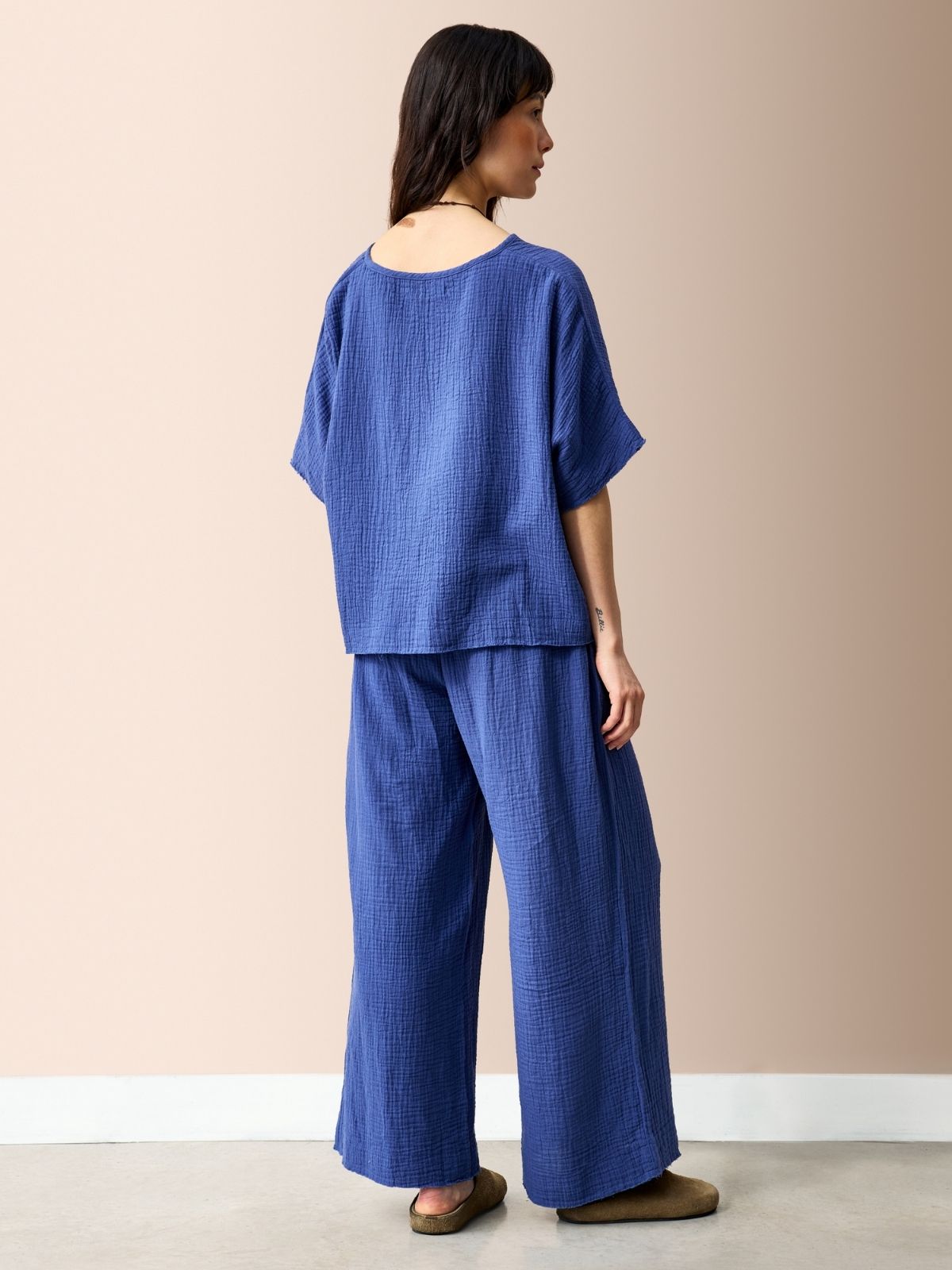 Rosy Double Cotton Gauze Trousers - Blue