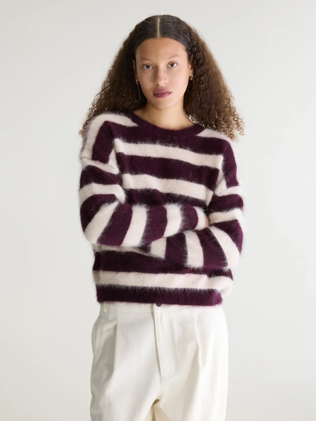 Datus Stripe Knit - Cream & Burgundy