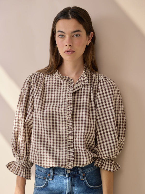 Frankie Check Blouse - Brown